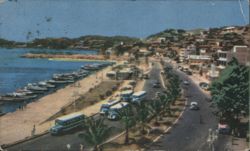 Acapulco Coastal Road with Buses and Boats, La Calzada Costera Postcard