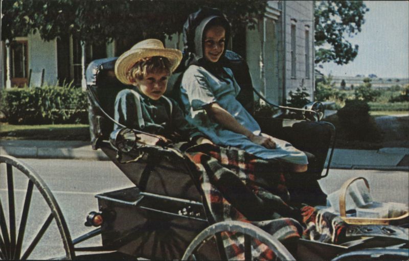 Amish Children in Buggy, Penna. Dutch Country Pennsylvania