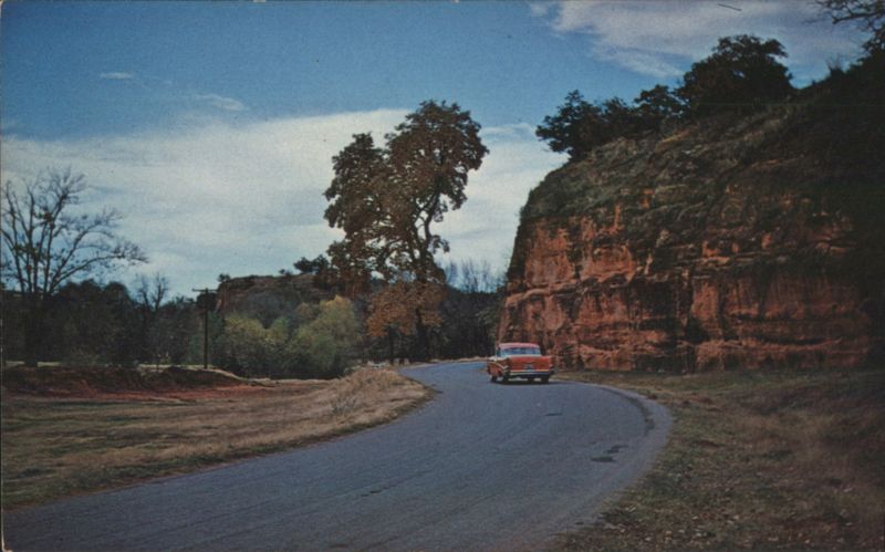 Red Rock State Park Road with Red Car Hinton Oklahoma