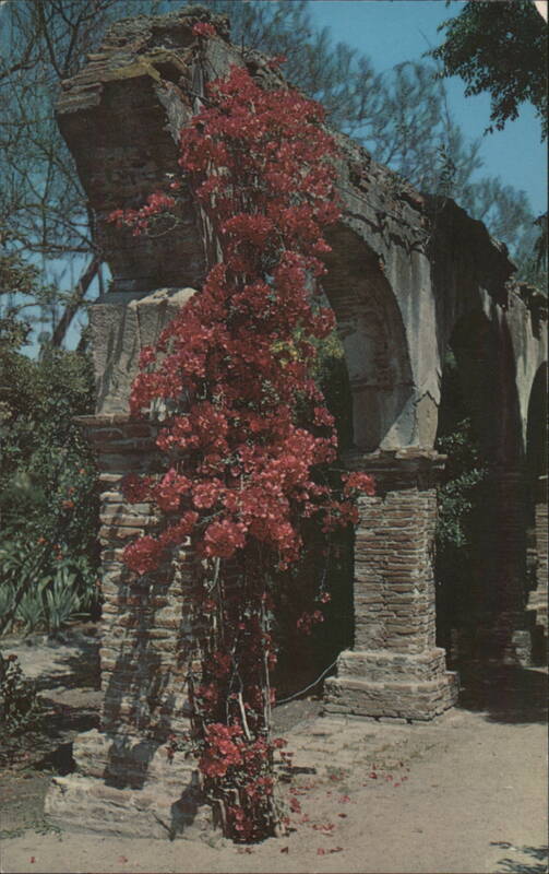 Mission San Juan Capistrano Broken Arch with Flowers California