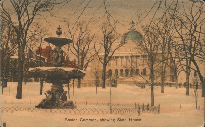 Boston Common, showing State House, Winter Scene Massachusetts