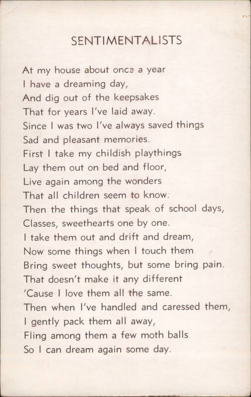 SENTIMENTALISTS Poem - Memories and Keepsakes Poems & Poets