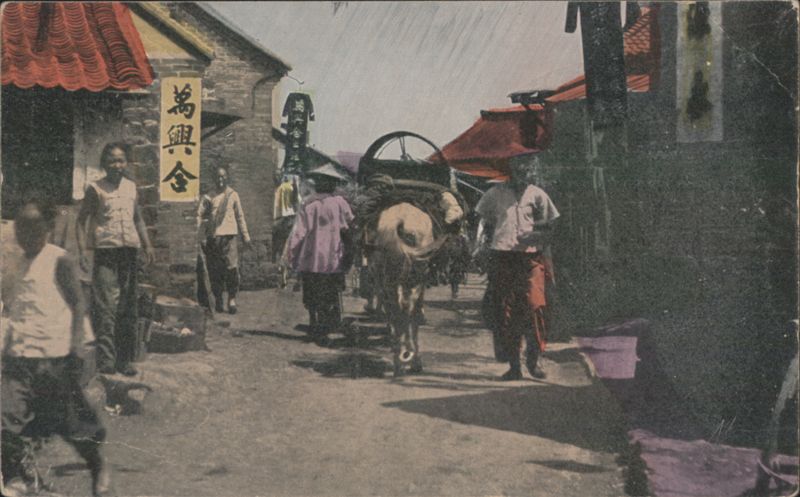 Street Scene Chefoo, China with Horse-Drawn Cart