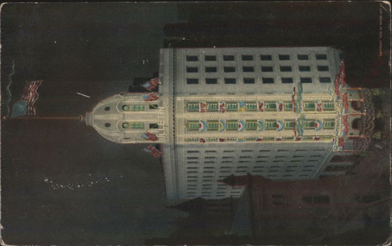 Illumination of The Evening Bulletin Building, Night Philadelphia Pennsylvania