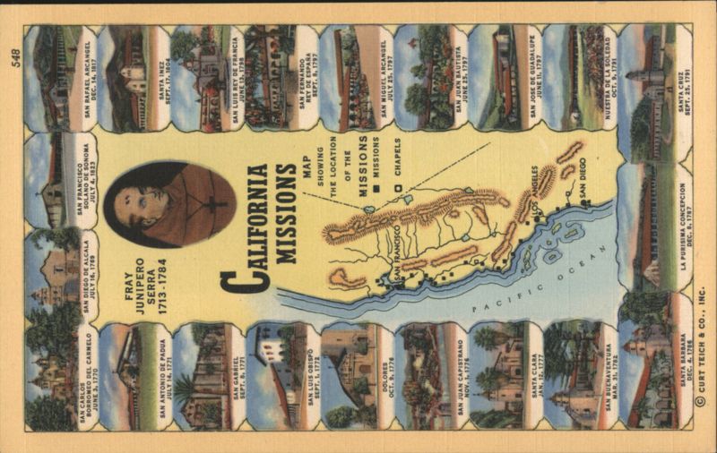 California Missions Map & Illustrations Fray Junipero Serra