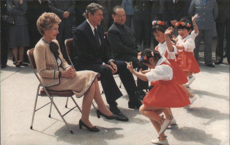 Reagan & Nancy Watch Children Dance, Shanghai China 1984