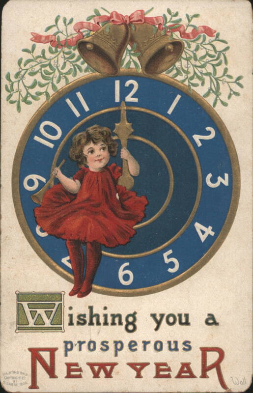 Child with Clock Hands, Bells, New Year Greeting Bernhardt Wall