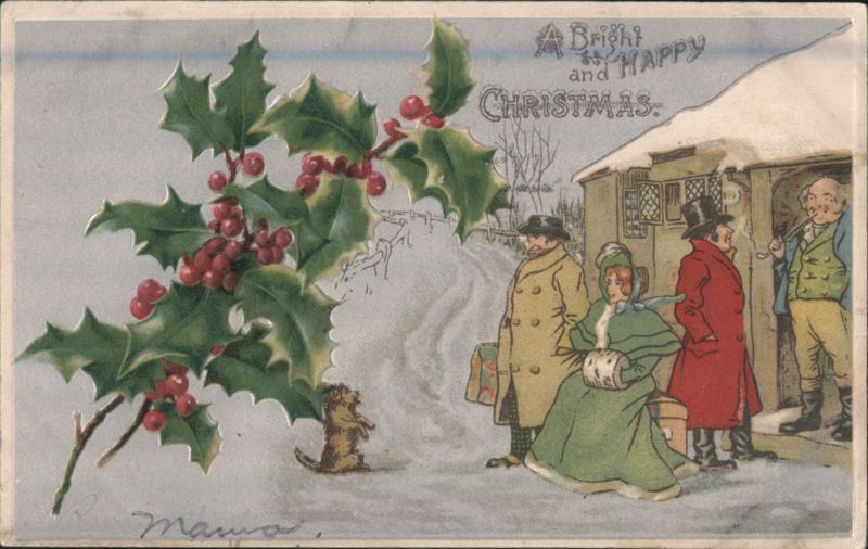 A Bright and Happy Christmas Holly Snow Scene