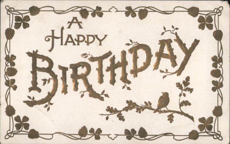 A Happy Birthday Bird Branch Clover Leaves