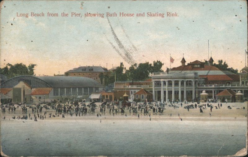 Long Beach from Pier, Bath House and Skating Rink California