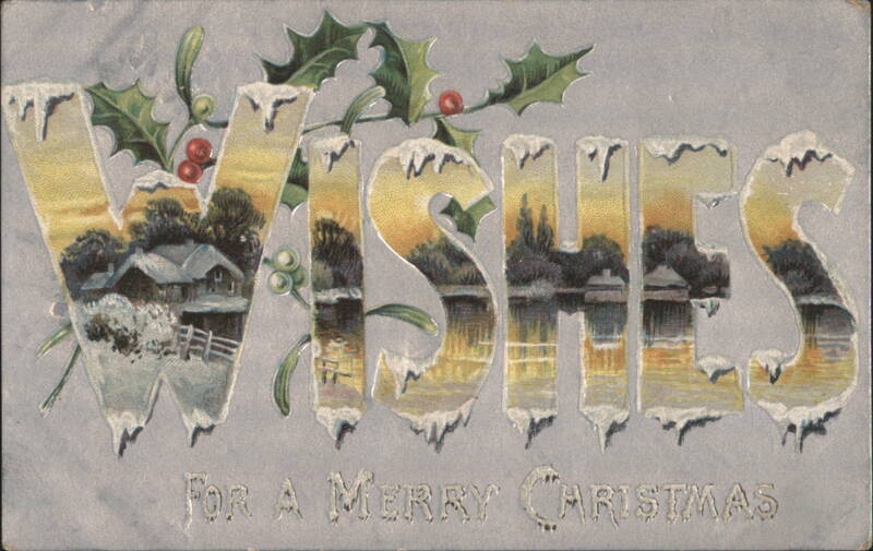 WISHES FOR A MERRY CHRISTMAS Holly Winter Scene