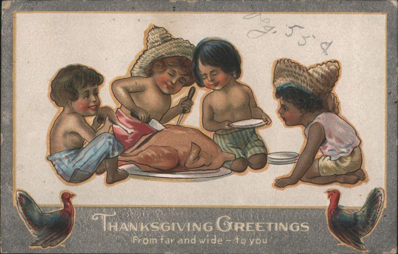 Thanksgiving Greetings, Children Carving Turkey