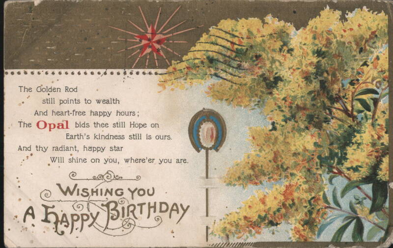Happy Birthday Golden Rod Opal Star Good Wishes Poem