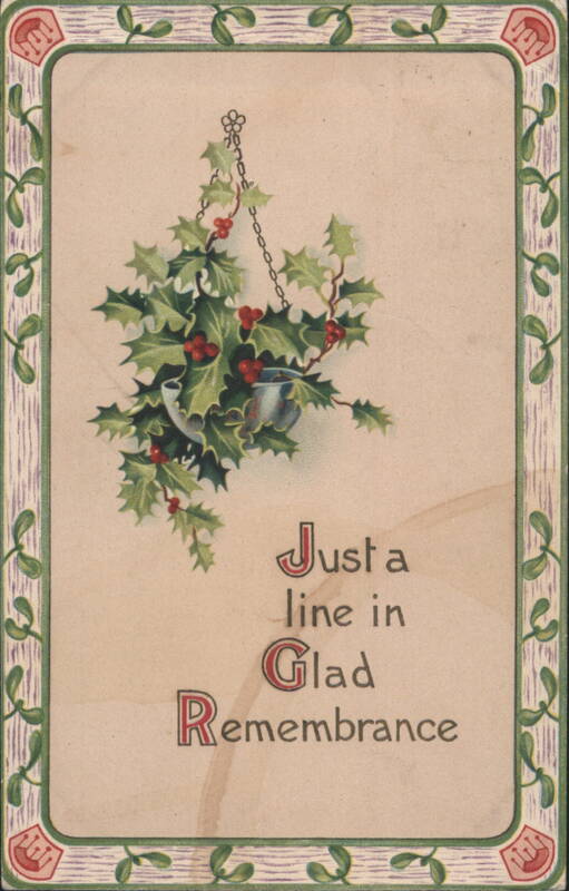 Holly Hanging Basket, Glad Remembrance Greeting Christmas