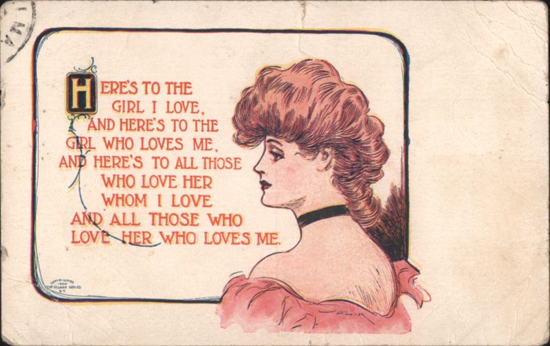 Woman Profile, 'Here's to the Girl I Love' Verse Art Nouveau