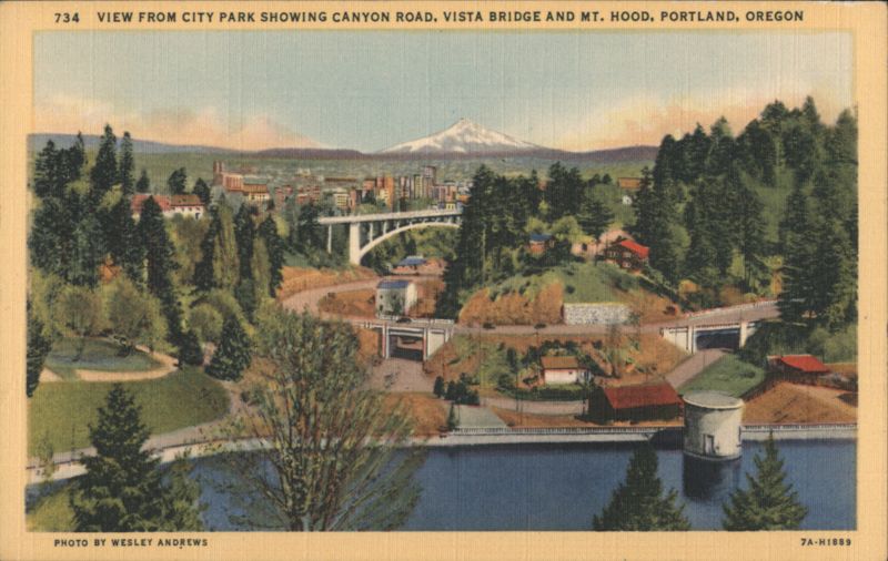 734 View from City Park, Canyon Road, Vista Bridge & Mt. Hood Portland Oregon