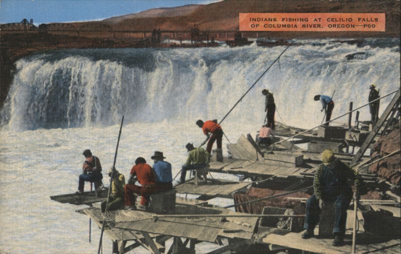 Indians Fishing at Celilo Falls, Columbia River, Oregon