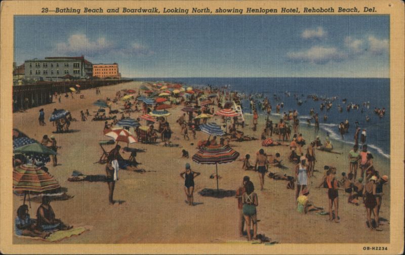 Bathing Beach & Boardwalk, Henlopen Hotel, Rehoboth Beach, DE Delaware