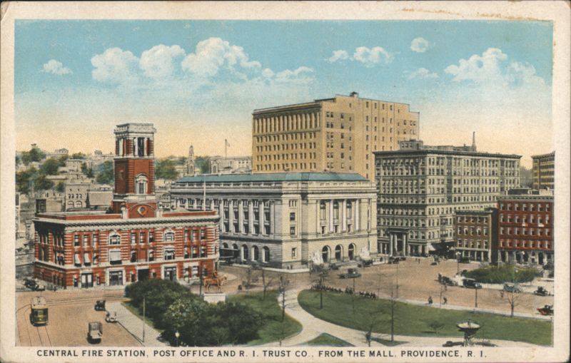 Central Fire Station, Post Office, R. I. Trust Co. from Mall Providence Rhode Island