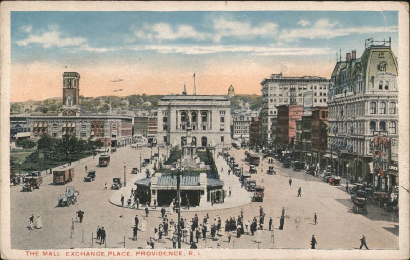 The Mall Exchange Place, Busy Street Scene Providence Rhode Island