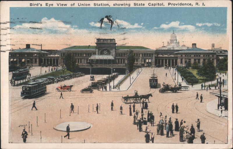 Bird's Eye View of Union Station, showing State Capitol Providence Rhode Island