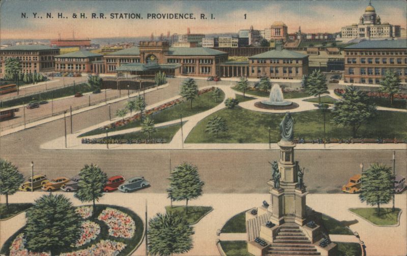 N. Y., N. H., & H. R. R. Station with Soldiers Monument Providence Rhode Island