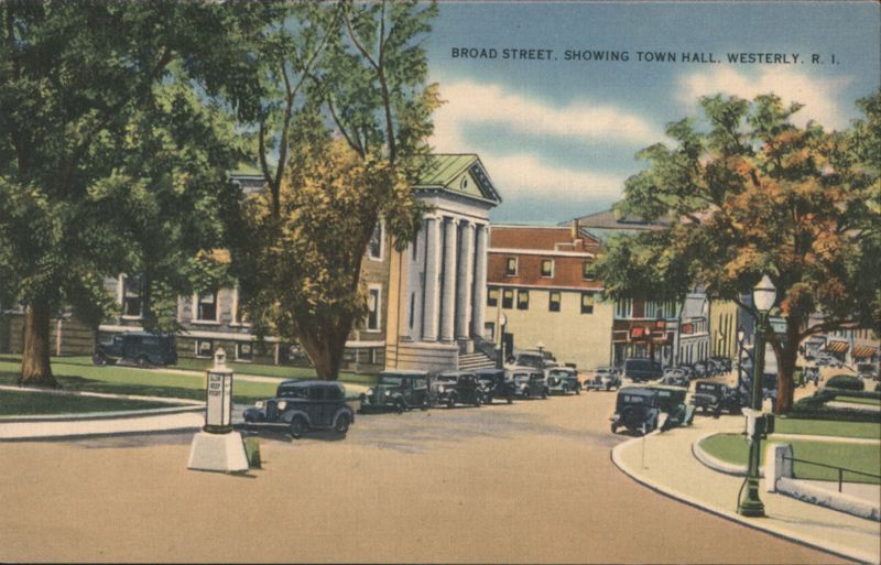 Broad Street, Showing Town Hall Westerly Rhode Island