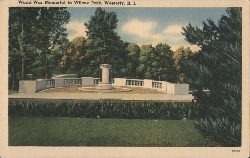 World War Memorial in Wilcox Park, Westerly, R. I. Rhode Island