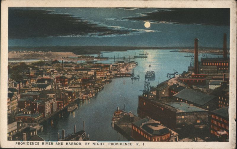 Providence River & Harbor by Night, Moonlight Scene Rhode Island