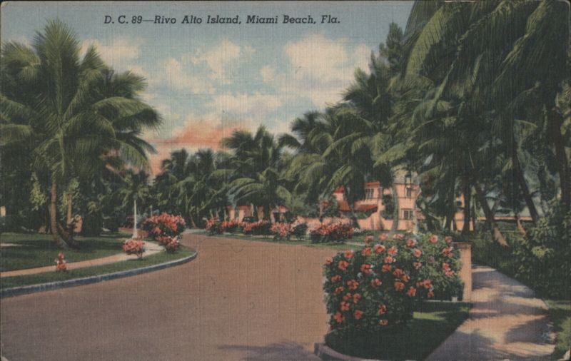 Rivo Alto Island Road, Palm Trees, Flowering Bushes Miami Beach Florida