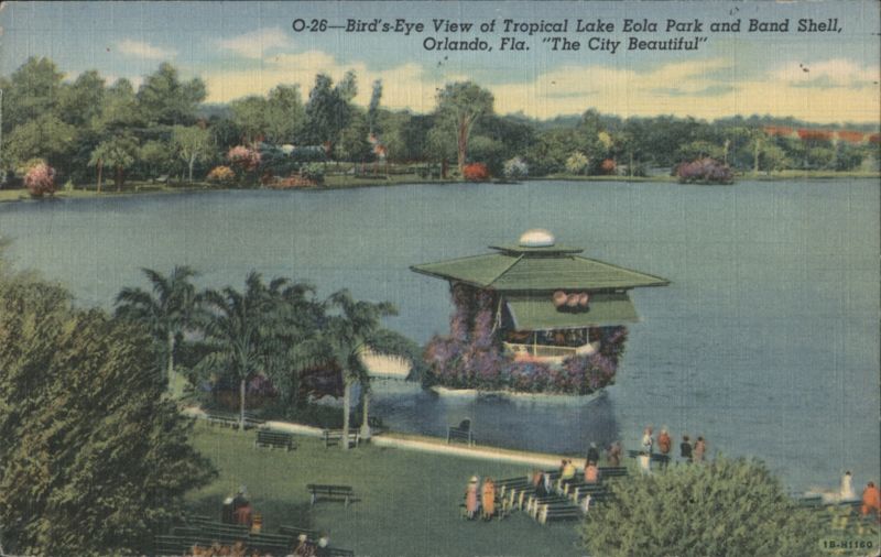 Bird's-Eye View of Tropical Lake Eola Park and Band Shell Orlando Florida