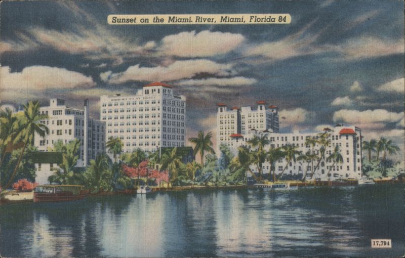 Sunset on the Miami River, McAllister Hotel Florida