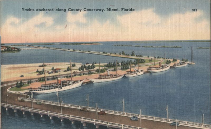 Yachts Anchored along County Causeway Miami Florida