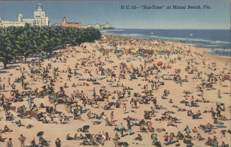 Sun-Time at Miami Beach - Crowded Beach Scene Florida