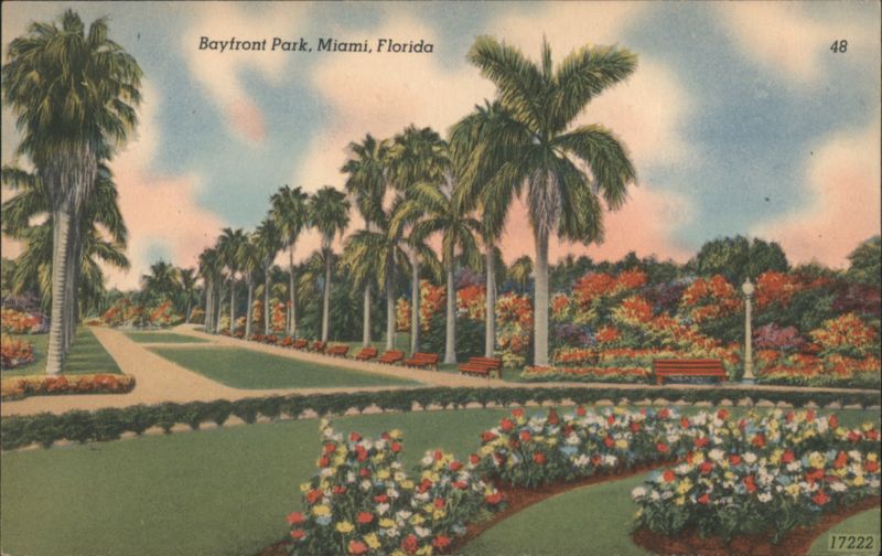 Bayfront Park, Palm Trees & Flower Beds, Miami Florida