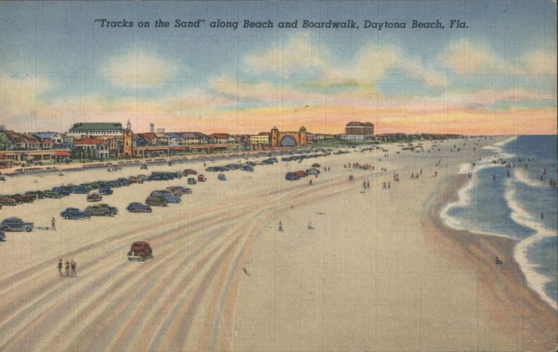 Tracks on the Sand along Beach and Boardwalk Daytona Beach Florida
