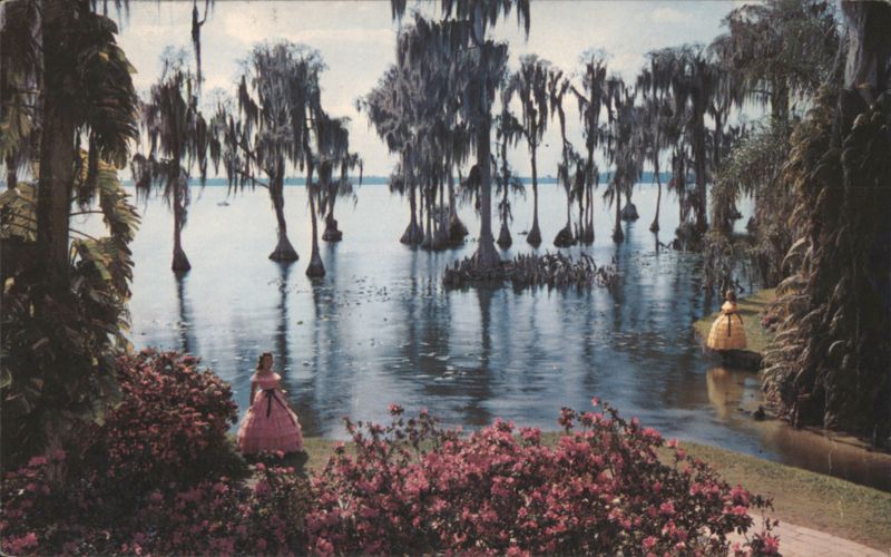 Cypress Gardens, Lake Eloise with Spanish Moss & Women Florida