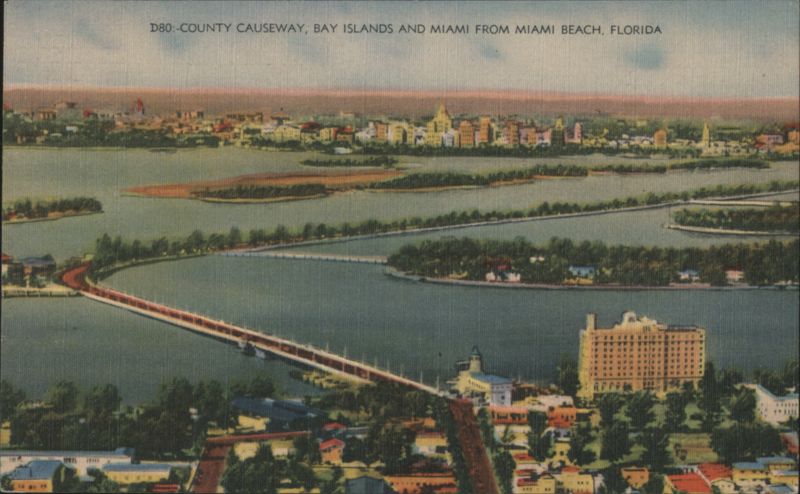 County Causeway, Bay Islands & Miami from Miami Beach Florida