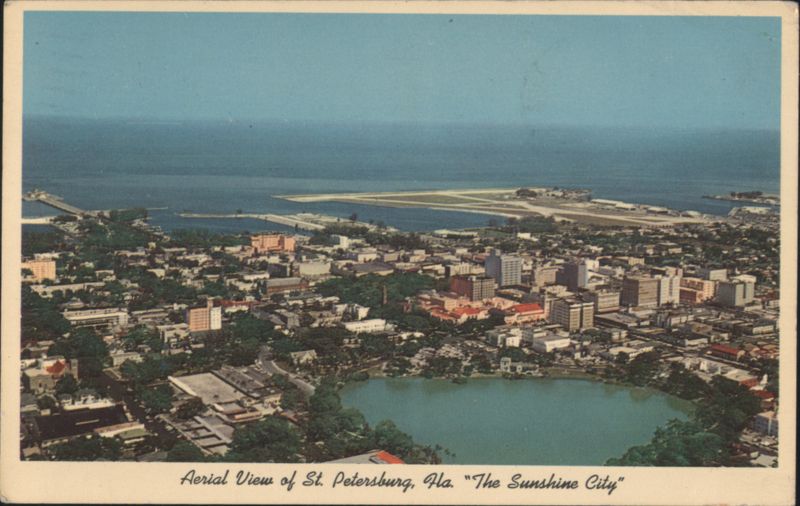 Aerial View of St. Petersburg, Mirror Lake & Tampa Bay Florida