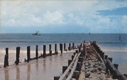 Savannah Beach, GA - Pier & Shrimp Boats Postcard