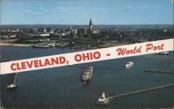 Cleveland Ohio World Port, Terminal Tower, Lake Erie Postcard