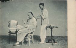 Chinese Man Braiding Queue Haircut Scene Postcard