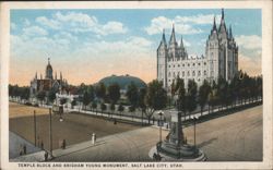 Temple Block and Brigham Young Monument Postcard