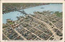 Bird's Eye View Delaware River Bridge, Philadelphia, Camden Postcard