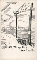 Humorous Dog in Snow, Oh! Mary's Back From Florida Postcard