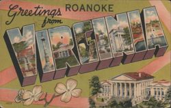 Greetings from Virginia, Roanoke Large Letter View Postcard