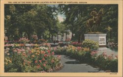 Theodore Roosevelt Rough Rider Statue, Park Blocks, Portland, OR Postcard