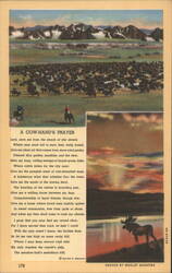 Cowboys Herding Cattle, Mountains, Moose, Cow-Hand's Prayer Postcard