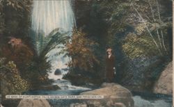 Woman at Huntington Falls, Golden Gate Park, San Francisco Postcard