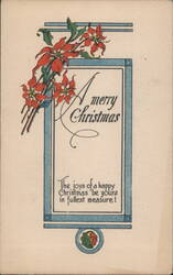 Merry Christmas Poinsettias Art Nouveau Greeting Postcard